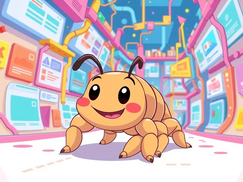 An illustration depicting a search engine crawler navigating a website's architecture, emphasizing crawlability and indexation.