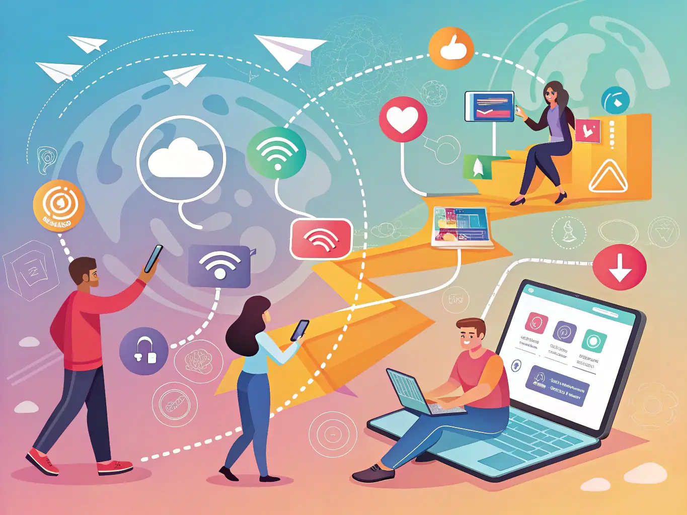 An illustration depicting a user's journey through a website, starting from the landing page and ending with a successful conversion. The illustration includes various touchpoints and interactions, representing the analysis of user behavior and optimization of the user experience.