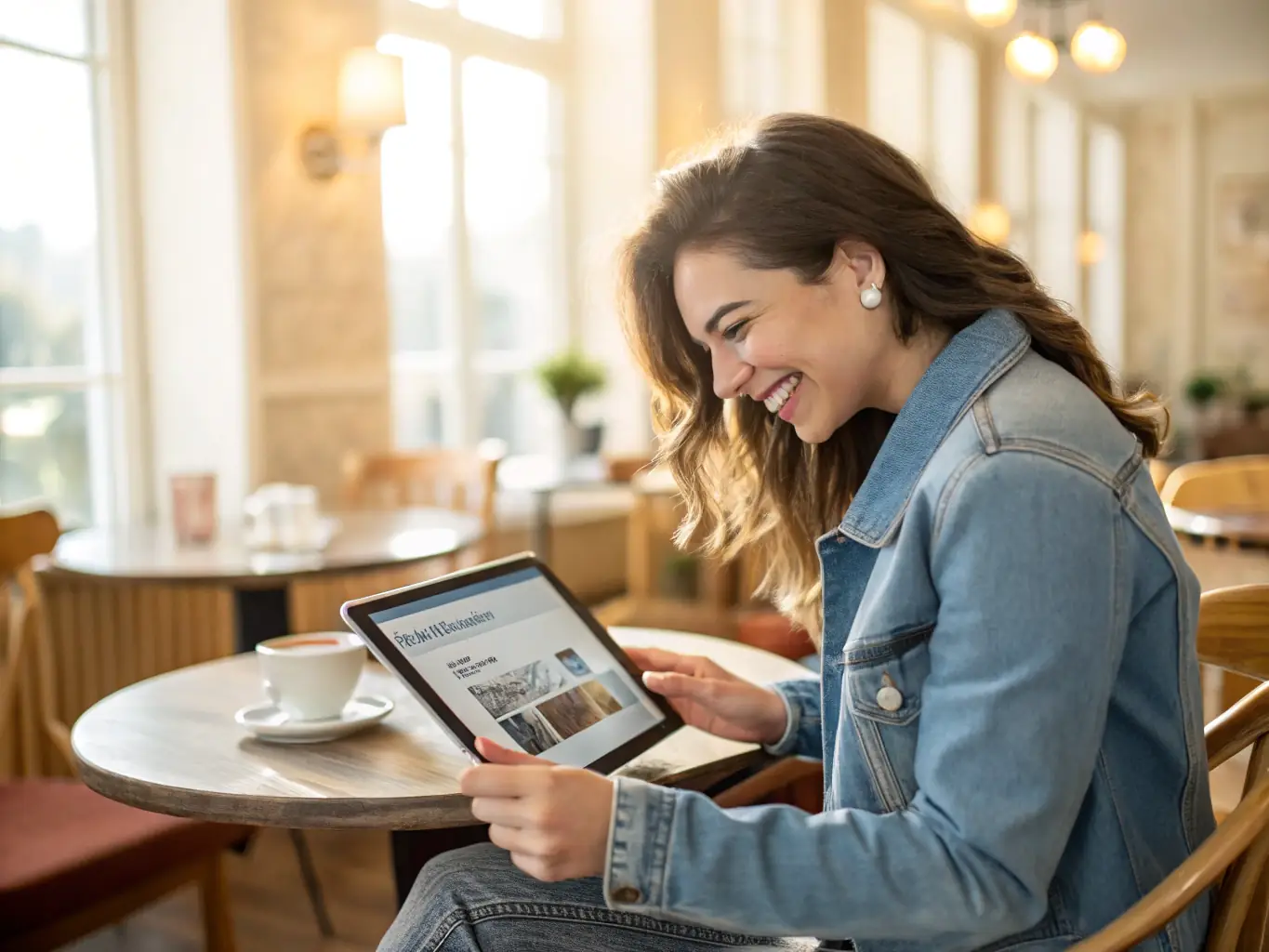 An image illustrating a user happily navigating a website on a tablet, with clear and intuitive navigation, symbolizing enhanced user experience and satisfaction.