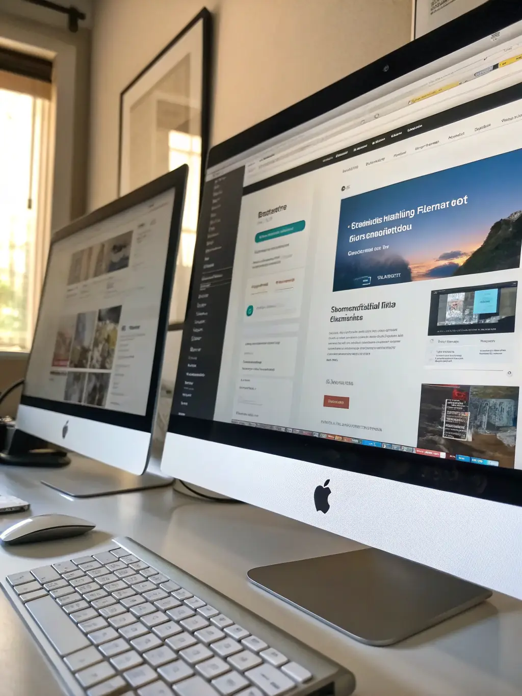 An image depicting two websites side-by-side with magnifying glasses over them, representing competitor analysis, used to highlight the importance of staying ahead of the competition.